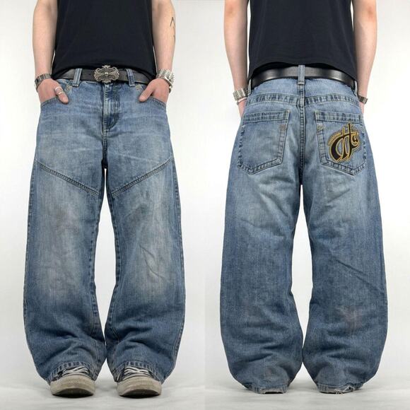 Other Other - Vintage y2k embroidered rare distressed baggy wide leg skater jeans